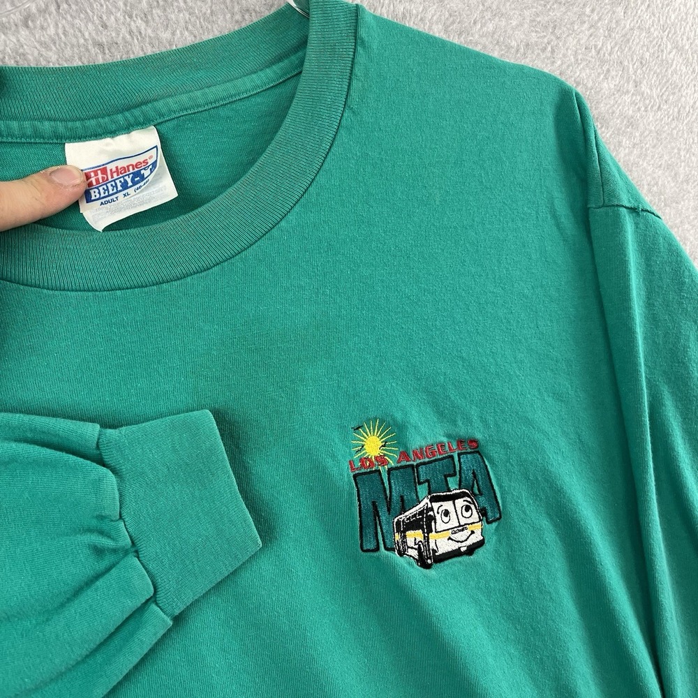 Vintage Los Angeles T-Shirt Metro Embroidered Transportation Men's Large Bus